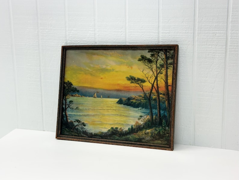 Framed vintage sailboat seascape print